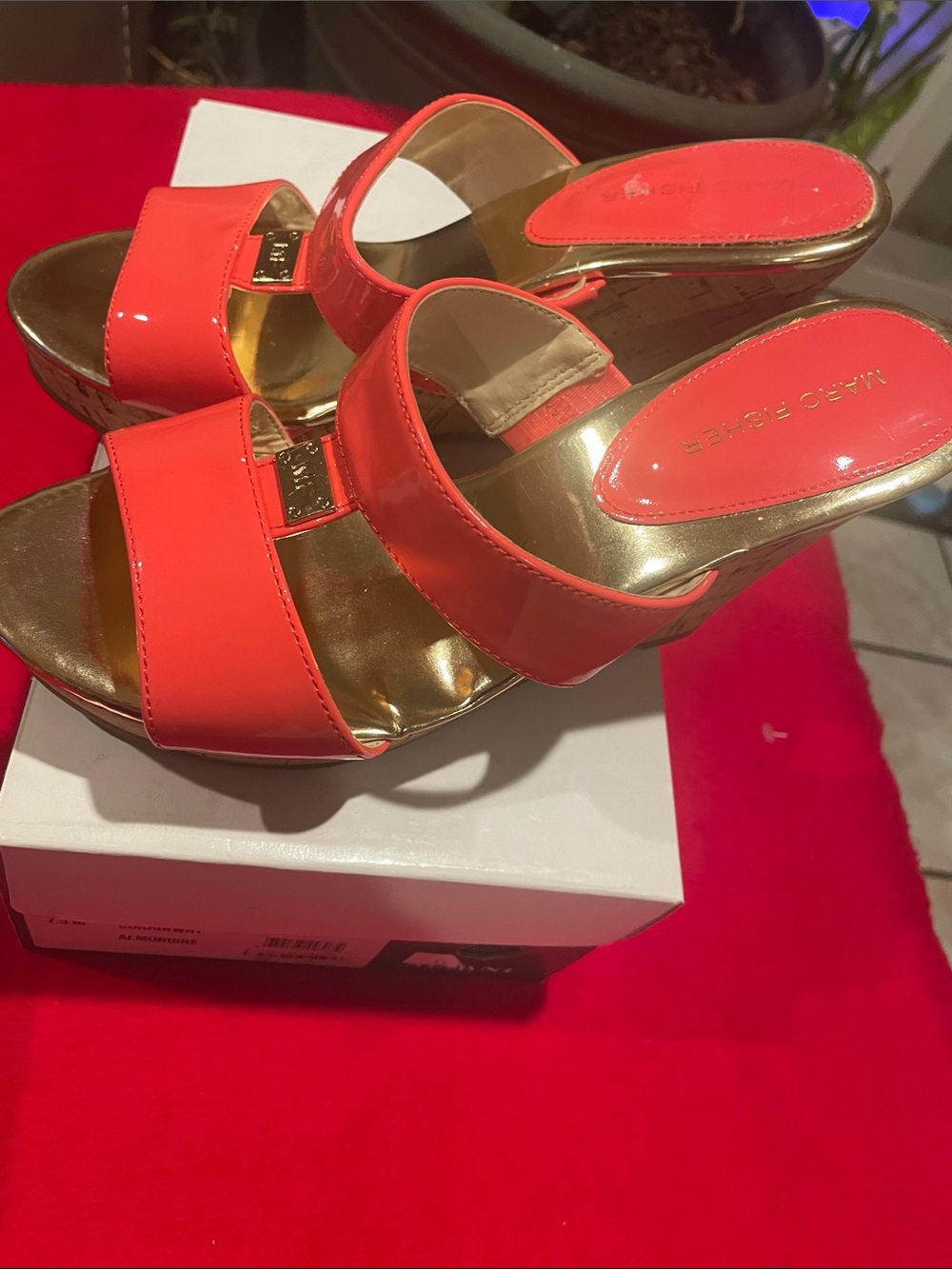 Marc Fisher Coral Patent Double-Strap Slide Mules